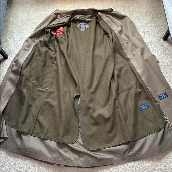 Vintage Khaki Trench Coat Sz 12 Double-Breasted Utility Removable Liner - Picture 7 of 8